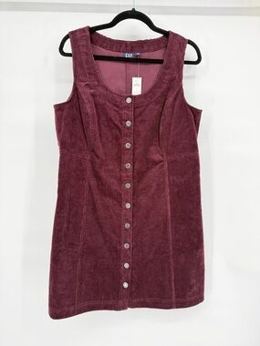 Gap Corduroy‎ Button Front Dress 12 Sleeveless Fitted Casual Retro Flattering